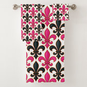 Pink Black Baroque Fleur-de-lis Pattern Design  バスタオルセット