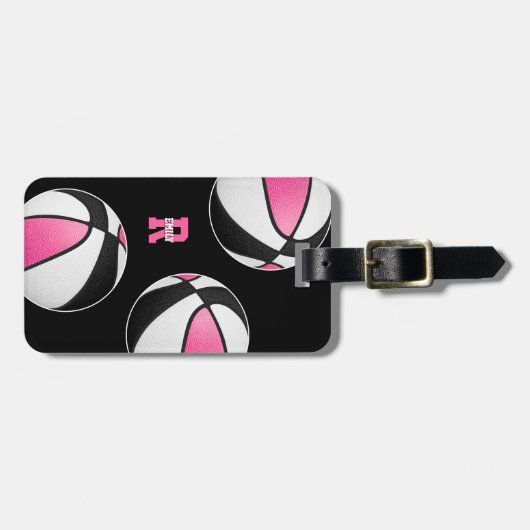 pink black basketballs young athlete monogram ラゲッジタグ (正面横)