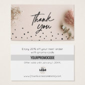 Pink Black Botanical Thank You Discount Cards (正面&裏面)