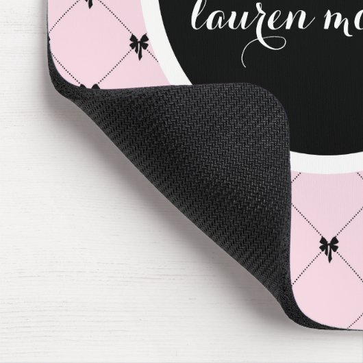 Pink & Black Bow Monogram マウスパッド (コーナー)