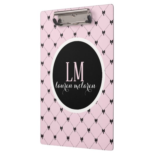 Pink & Black Bow Monogram Notebook クリップボード (左)