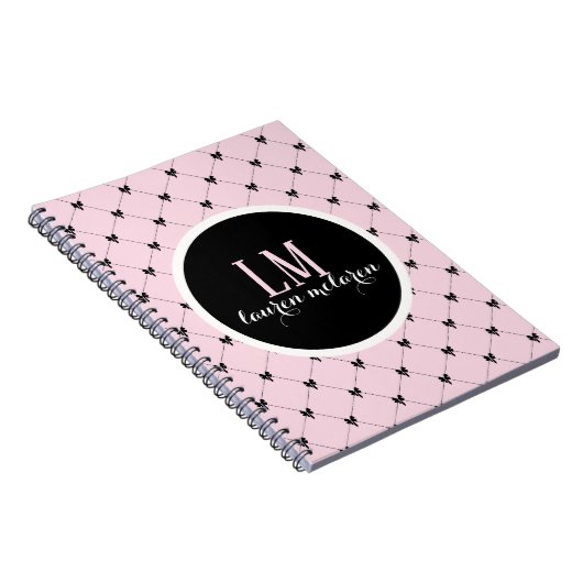 Pink & Black Bow Monogram Notebook ノートブック (右側)