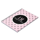 Pink & Black Bow Monogram Notebook ノートブック (左側)