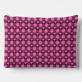 Pink Black Buffalo Heart Plaid アクセサリーポーチ