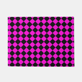 Pink Black Checker Diamond Pattern ドアマット