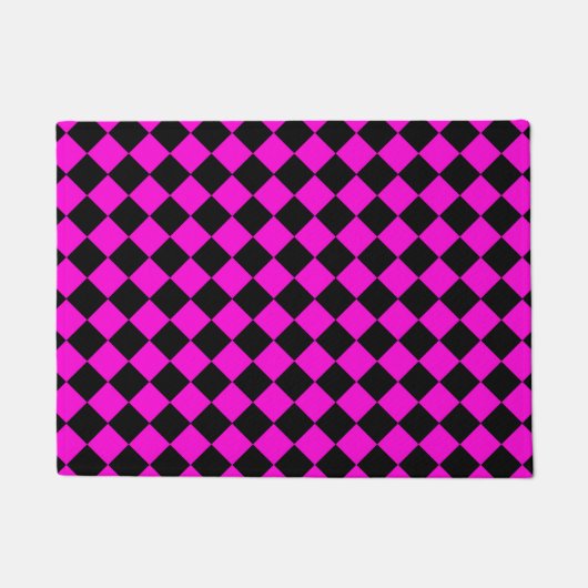 Pink Black Checker Diamond Pattern ドアマット (正面)