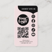 Pink Black Connect With Us QR Code 5 Social Media 名刺 (正面)
