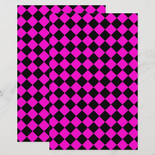 Pink Black Diamond Harlequin Checker Pattern 便箋 (正面/裏面)