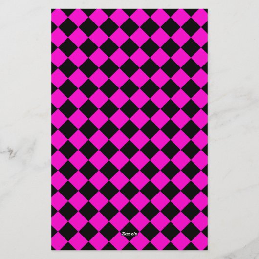 Pink Black Diamond Harlequin Checker Pattern 便箋 (裏面)