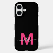 Pink Black Elegant Script Name Monogram Case-Mate iPhoneケース (裏面)