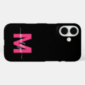 Pink Black Elegant Script Name Monogram Case-Mate iPhoneケース (裏面 (横))