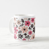 Pink & Black Floral Mug コーヒーマグカップ (正面左)