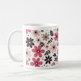 Pink & Black Floral Mug コーヒーマグカップ