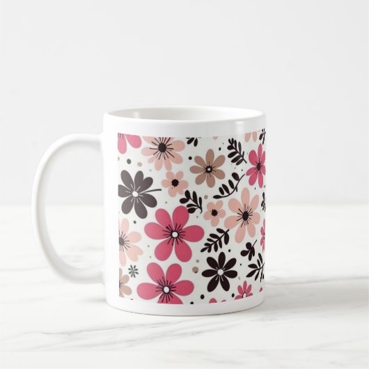 Pink & Black Floral Mug コーヒーマグカップ (左)