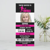 Pink Black Football Ticket Birthday Photo 招待状 (スタンド正面)