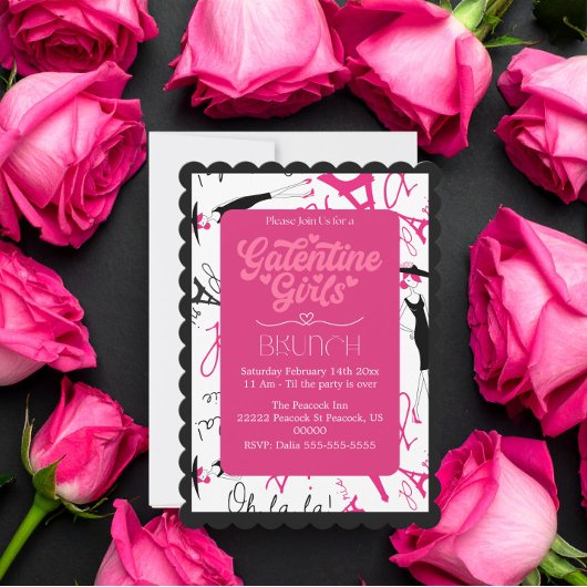 Pink Black Formal Galentine Girls Paris Brunch  シーズンカード