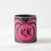 Pink Black Glam Abstract Heart Monogram Initials マグカップ (中央)