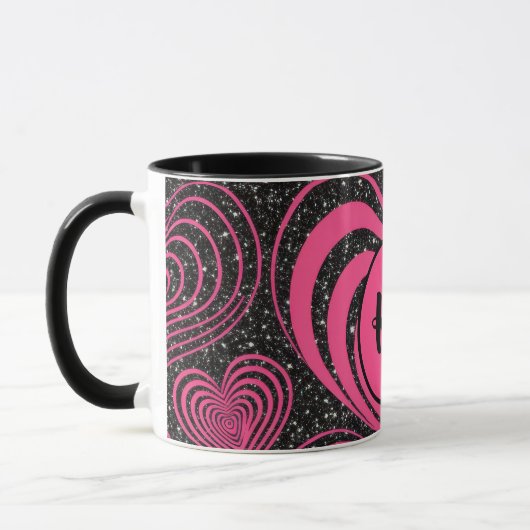 Pink Black Glam Abstract Heart Monogram Initials マグカップ (左)