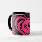Pink Black Glam Abstract Heart Monogram Initials マグカップ (正面左)