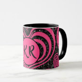 Pink Black Glam Abstract Heart Monogram Initials マグカップ (正面右)
