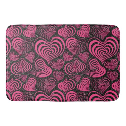 Pink Black Glam Abstract Heart Pattern バスマット (正面)