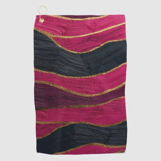 Pink Black Gold Abstract Luxury Magenta Marble ゴルフタオル (正面)
