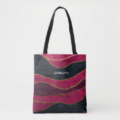 Pink Black Gold Abstract Luxury Magenta Marble トートバッグ (正面)