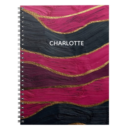 Pink Black Gold Abstract Luxury Magenta Marble  ノートブック (正面)
