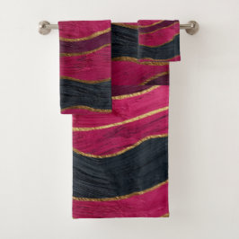 Pink Black Gold Abstract Luxury Magenta Marble バスタオルセット