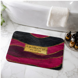 Pink Black Gold Abstract Luxury Magenta Marble バスマット
