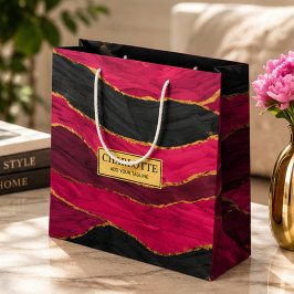 Pink Black Gold Abstract Luxury Magenta Marble ラージペーパーバッグ
