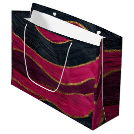 Pink Black Gold Abstract Luxury Magenta Marble ラージペーパーバッグ