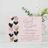 Pink Black Gold Heart Theme Sweet 16 Birthday 招待状 (スタンド正面)