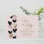 Pink Black Gold Hearts Wedding Save the Date セーブザデート (スタンド正面)