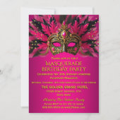 Pink Black Gold Masks Masquerade Birthday Party 招待状 (正面)