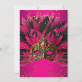 Pink Black Gold Masks Masquerade Birthday Party 招待状 (裏面)