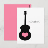Pink/Black Guitarハート表はがき ポストカード (正面/裏面)