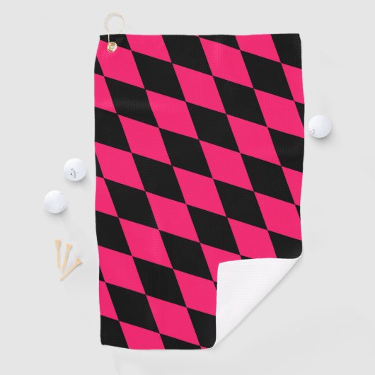 Pink Black Harlequin Diamonds Checkers Design  ゴルフタオル (インサイチュ)