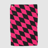 Pink Black Harlequin Diamonds Checkers Design ゴルフタオル (正面)