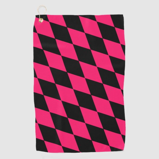 Pink Black Harlequin Diamonds Checkers Design  ゴルフタオル (正面)