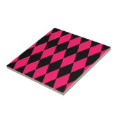 Pink Black Harlequin Diamonds Checkers Design  タイル (側面)