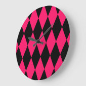 Pink Black Harlequin Diamonds Checkers Design  ラージ壁時計 (傾斜)