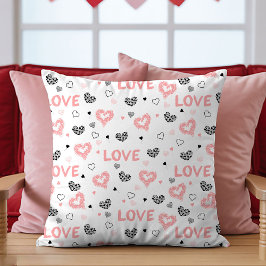 Pink Black Heart Art Pillow Cute I Love You Gift クッション