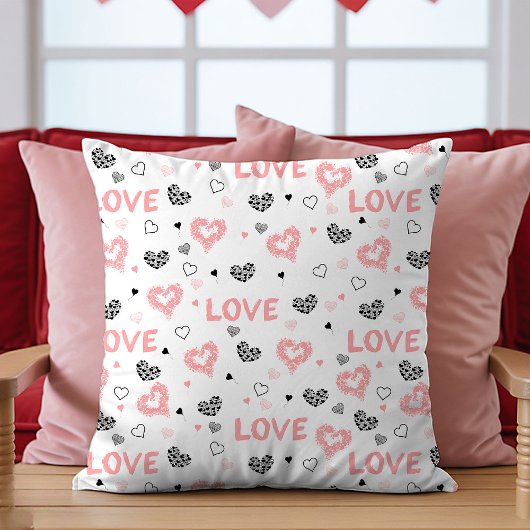 Pink Black Heart Art Pillow Cute I Love You Gift クッション