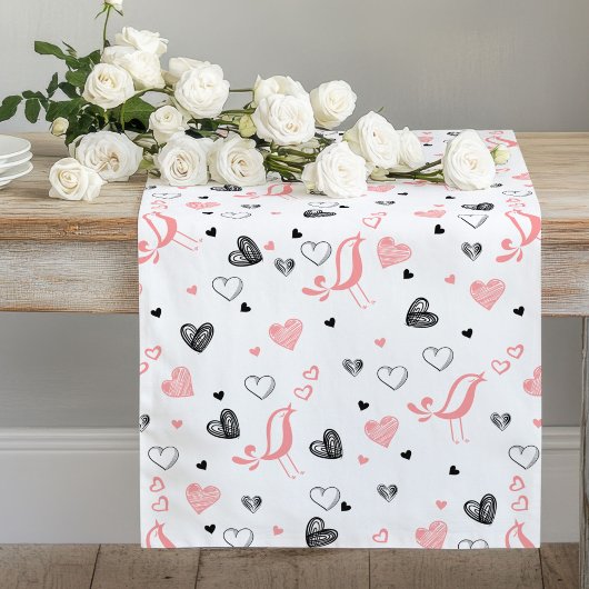 Pink Black Hearts Cute Love You Gift Table Runner ロングテーブルランナー