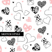 Pink Black Hearts Sketch Pillow Best Valentine’s  クッション