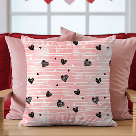 Pink Black Hearts Sketch Pillow Best Valentine’s  クッション