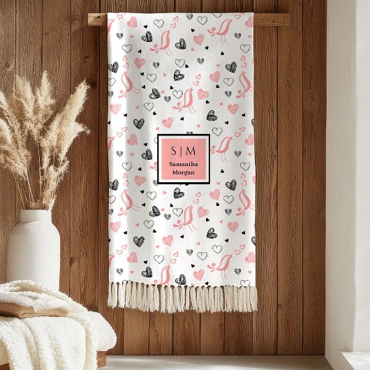 Pink Black Hearts Sweet I Love You Wedding Gift   フリースブランケット