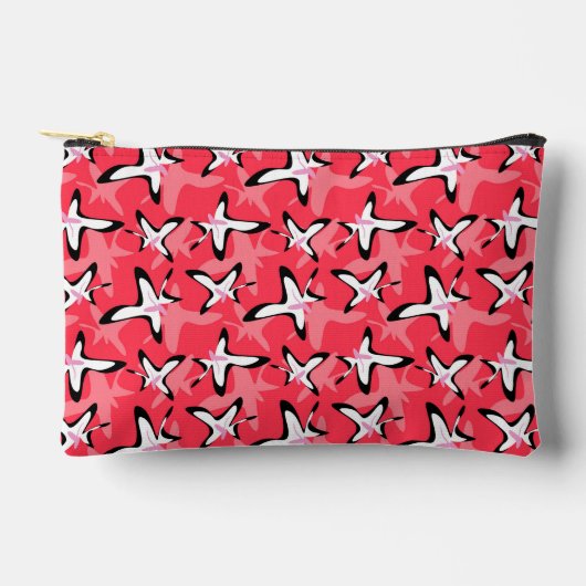 Pink black modern abstract flowers アクセサリーポーチ (正面)
