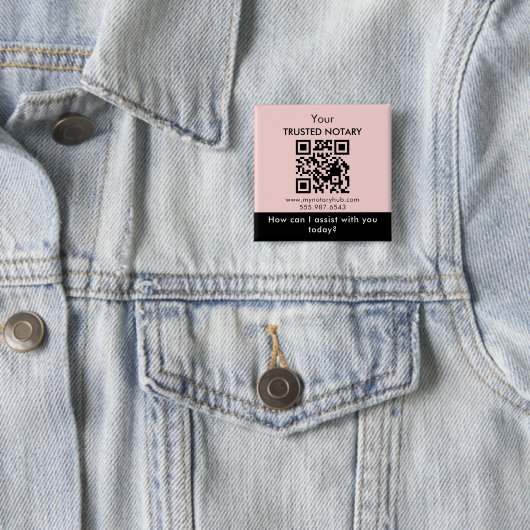 Pink Black Notary Branding with QR Code 缶バッジ (インサイチュ)
